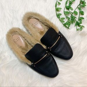 A New Day Faux Leather Fur Backless Mules 9